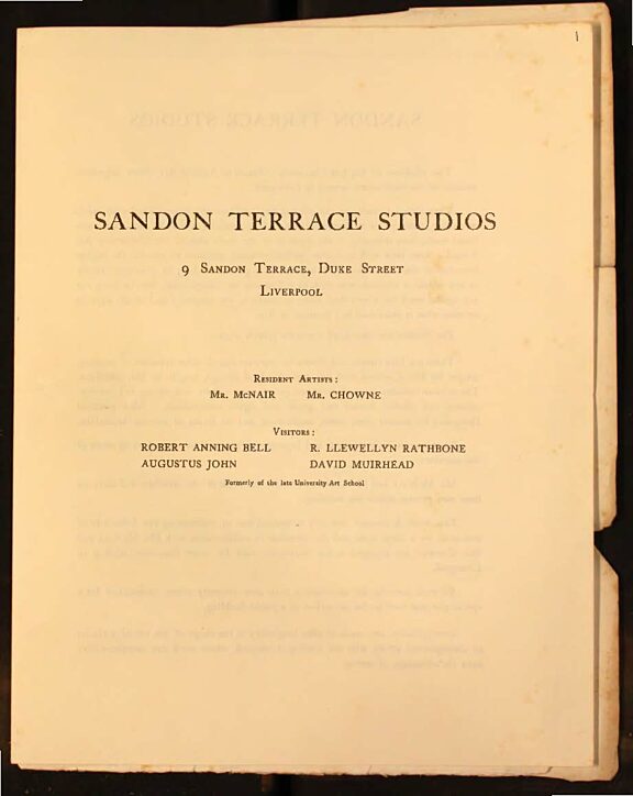 Notice of establishment of the Sandon Terrace Studios